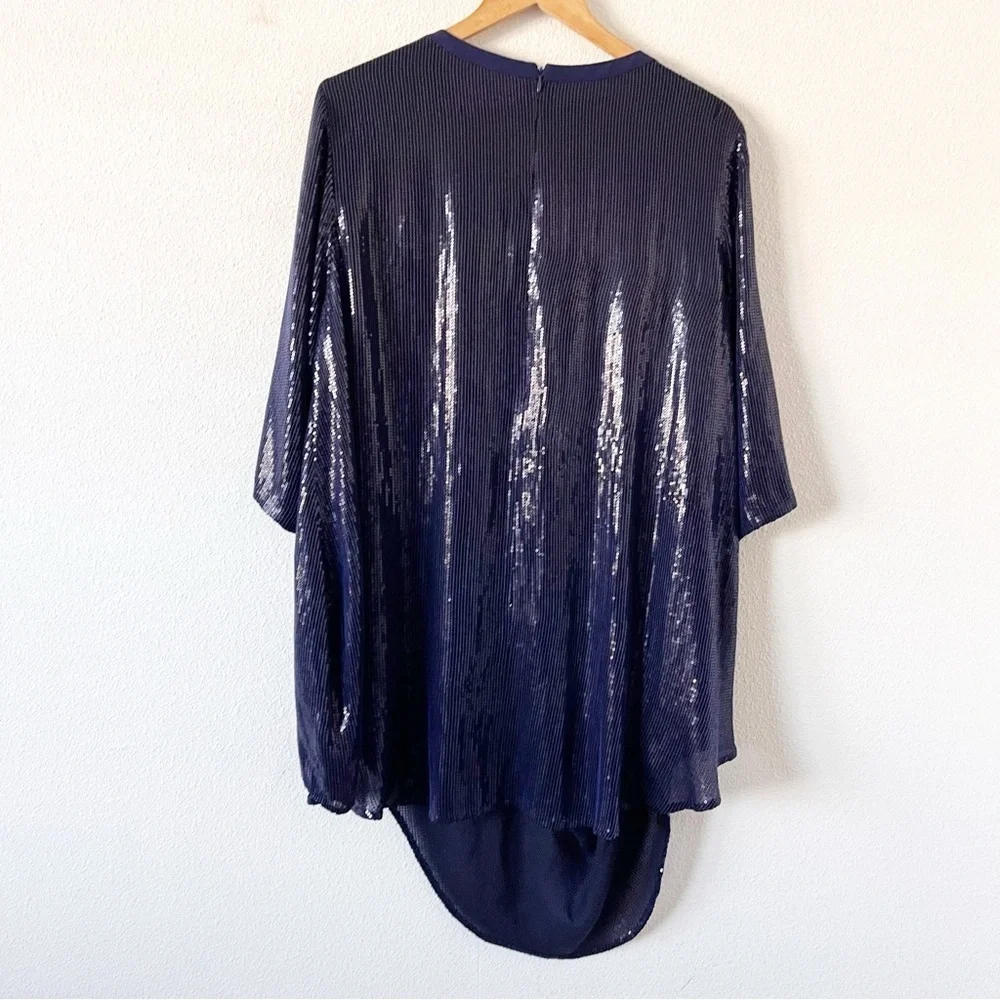 Lafayette 148 New York Navy Silk Sequin Asymmetrical Tunic Dress Cocktail Party